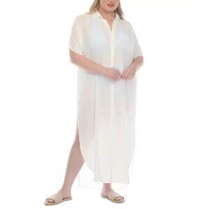 Raviya Plus Size Button-Front Cover-Up Maxi Dress In White